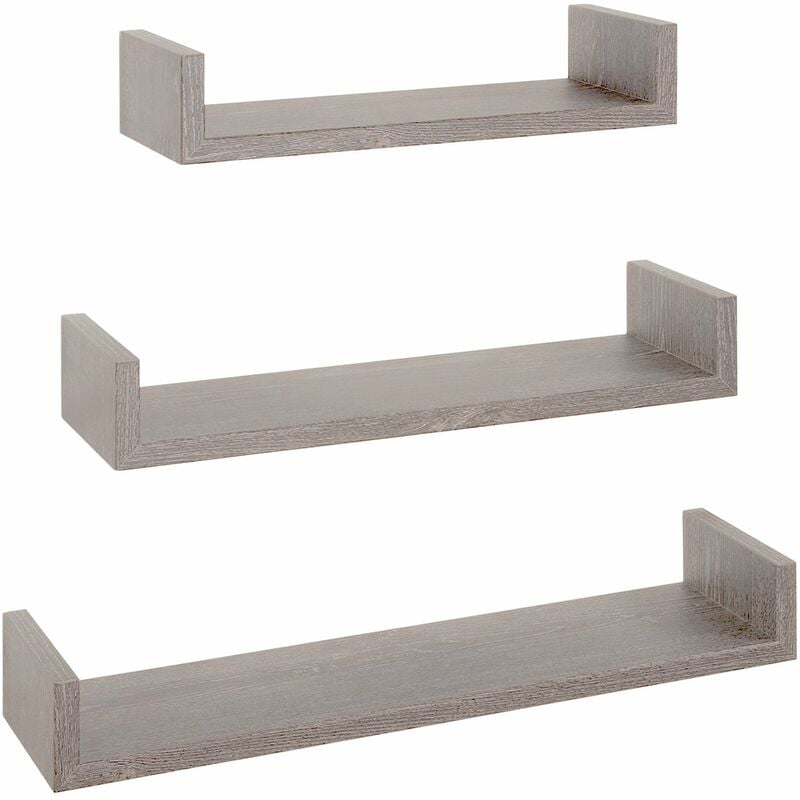 Set 3 Mensole da Parete 60-50-40x15,5x8 cm in Fibra di Legno Calamita Rovere Grigio New