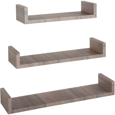 Set 3 Mensole da Parete 60-50-40x15,5x8 cm in Fibra di Legno Calamita Rovere Moka