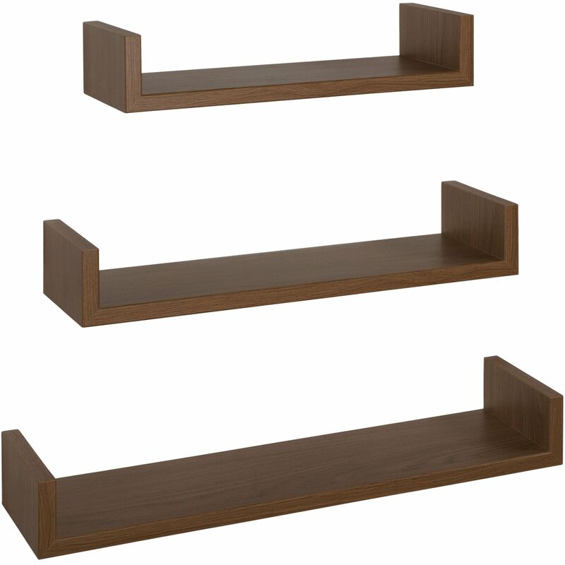 Giordanoshop - Set 3 Mensole da Parete 60-50-40x15,5x8 cm in Fibra di Legno Calamita Rovere Tabacco