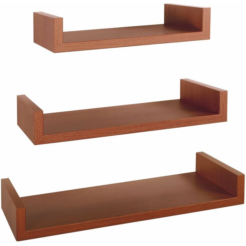 Giordanoshop - Set 3 Mensole da Parete 60-50-40x23,7x8 cm in Fibra di Legno Calamita Maxi Ciliegio