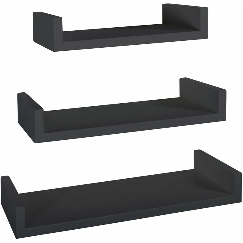 Set 3 Mensole da Parete 60-50-40x23,7x8 cm in Fibra di Legno Calamita Maxi Nero