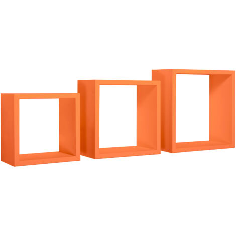 Set 3 Mensole da Parete Cubo in Fibra di Legno Incubo Arancio