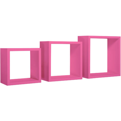 Set 3 Mensole da Parete Cubo in Fibra di Legno Incubo Fuxia