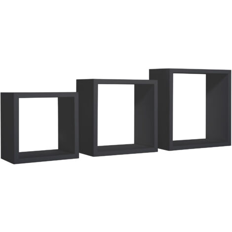 Set 3 Mensole da Parete Cubo in Fibra di Legno Incubo Nero