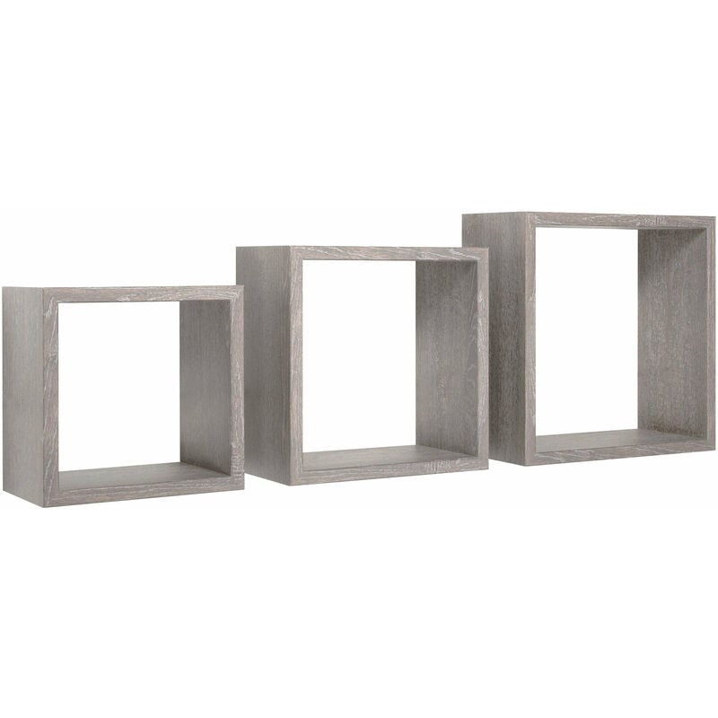 Giordanoshop - Set 3 Mensole da Parete Cubo in Fibra di Legno Incubo Rovere Grigio New