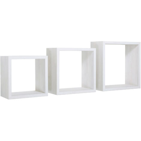 Set 3 Mensole da Parete Cubo in Fibra di Legno Incubo Rovere Sbiancato