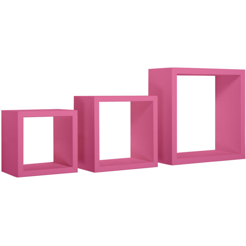 Set 3 Mensole Cubi Parete Fuxia Scaffale Salotto Soggiorno Camera R...
