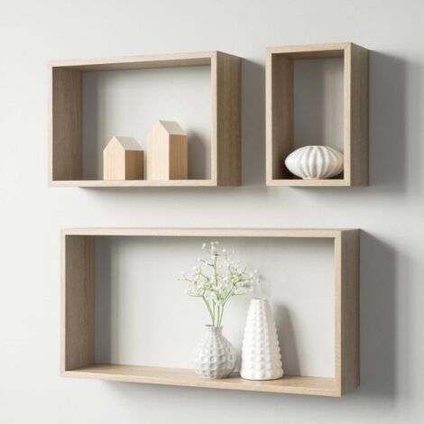 Set 3 mensole da parete forma rettangolare Shelvy Rec colore rovere sonoma