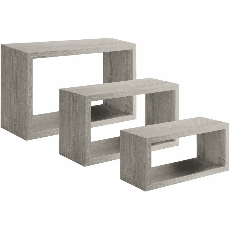 Giordanoshop - Set 3 Mensole da Parete Rettangolare in Fibra di Legno Trittico Rovere Grigio New