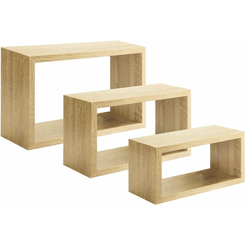 Giordanoshop - Set 3 Mensole da Parete Rettangolare in Fibra di Legno Trittico Rovere Sagerau