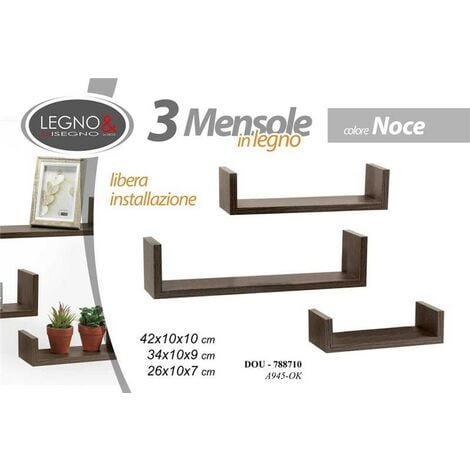 SET 3 MENSOLE GALAXYA DESIGN, CUBO A PARETE IN LEGNO FRASSINO