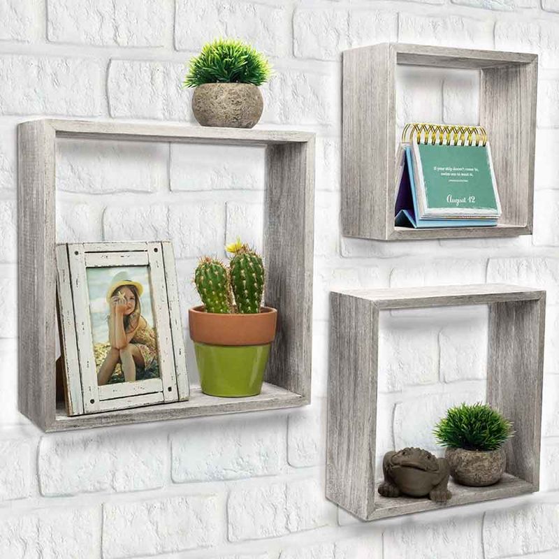 Set 3 Mensole da Parete Moderne Design Cubo Mensola Scaffale in Legno mdf Grigio