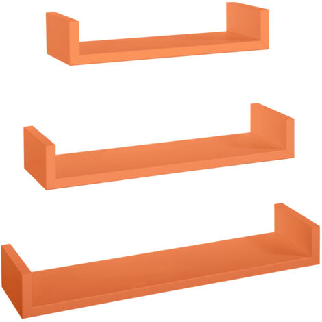 Set 3 mensole parete arancione scaffale salotto soggiorno camera moderno Calamita