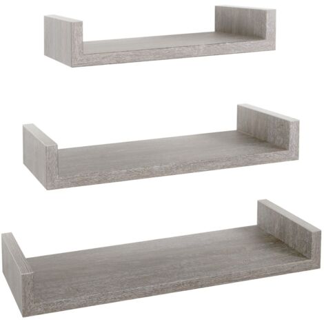 Set 3 mensole parete rovere grigio scaffale salotto soggiorno camera moderno Calamita Maxi