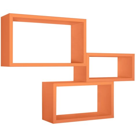 Set 3 mensole rettangolari parete arancione scaffale salotto soggiorno camera Trittico