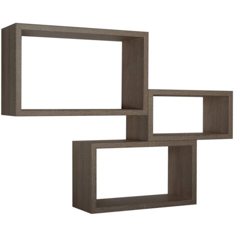 Set 3 mensole rettangolari parete noce scaffale salotto soggiorno camera Trittico