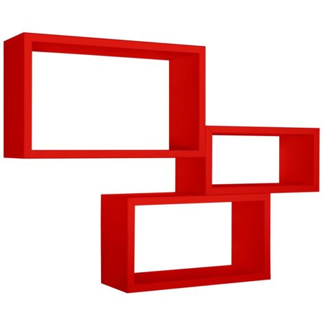 Set 3 mensole rettangolari parete rosso scaffale salotto soggiorno camera Trittico