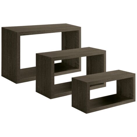 Set 3 mensole rettangolari parete rovere scuro scaffale salotto soggiorno camera Trittico