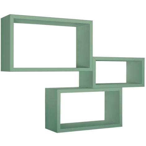 Set 3 mensole rettangolari parete verde acqua scaffale salotto soggiorno camera Trittico