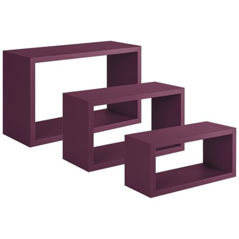 Set 3 mensole rettangolari parete viola scaffale salotto soggiorno camera Trittico