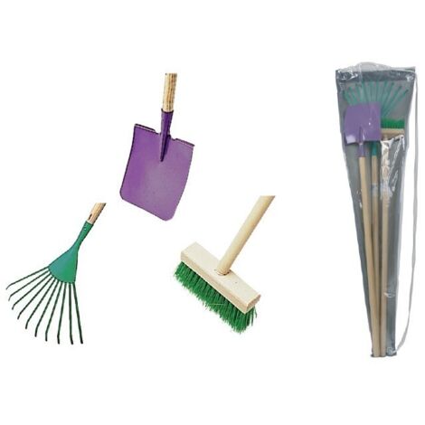 Set 3 outils de jardin enfant + sac de transport Pelle + balai + râteau