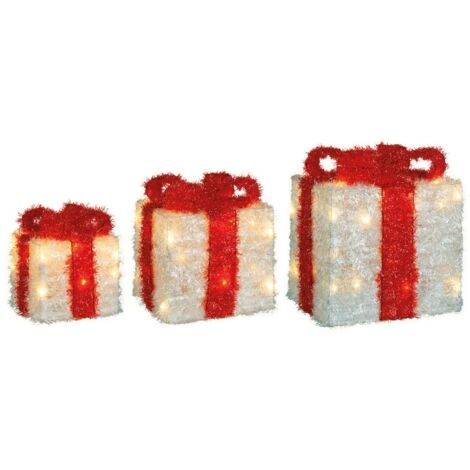Set 3 pacchi regalo luminoso color bianco e rosso per uso interno ed esterno
