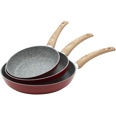 Set 3 Padelle Alluminio 20-24-28cm Padella Antiaderente Manico Ergonomico Rosso