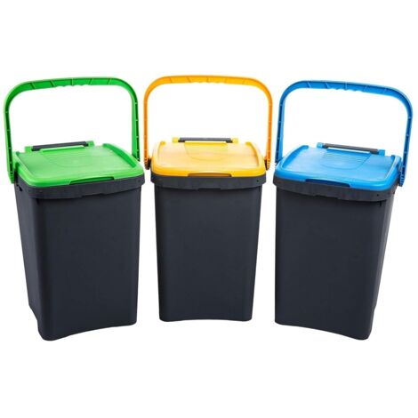 Set 3 pattumiere e bidoni 50L grandi raccolta differenziata