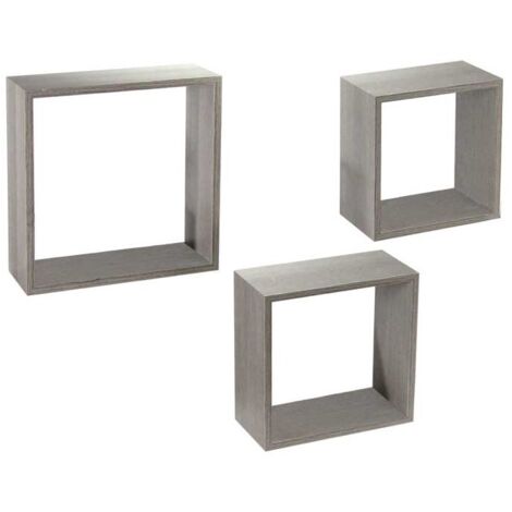 Set 3 Pensili Sospesi A Forma Quadrata Da Parete in Legno Olmo A Libera Installazione