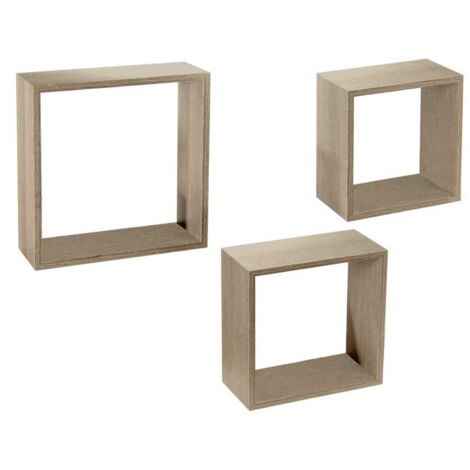 Set 3 Pensili Sospesi A Forma Quadrata Da Parete in Legno Rovere A Libera Installazione