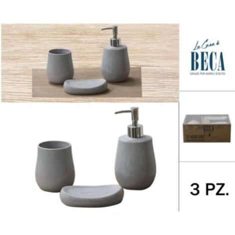 Set 3 Pezzi Accessori Bagno in Ceramica Jerry Grigio Beca