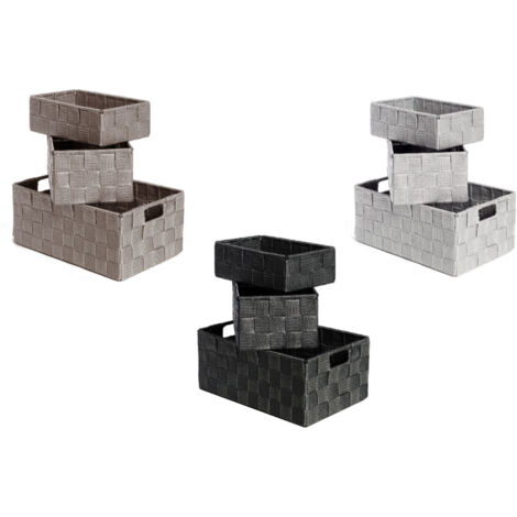 Set 3 Pezzi Contenitore Rattan Great Con Maniglie Decorativo Cestino Portaoggetti, misuraGreatcoloreGrigio