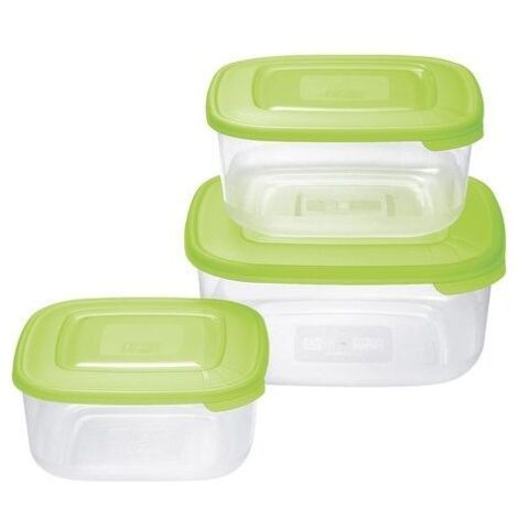 Set 3 Pezzi Contenitori Frigobox Quadrati Coperchio Verde Tontarelli