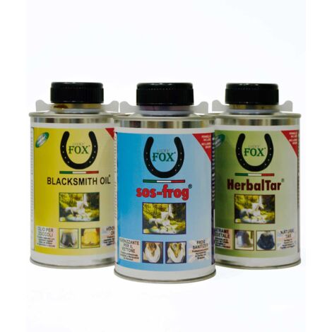 Set 3 pezzi cura dello zoccolo SOS Frog  più  Herbal Tar  più  Blacksmith Oil 500 ml prodotti professionali