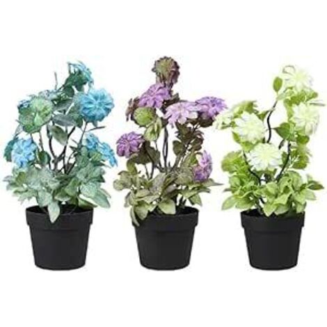 Set 3 Piante Artificiali con Fiori Colorati con Vaso in Polipropilene Nero