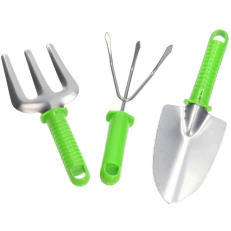 Set 3 Pièces Outils De Jardinage Râteau Pelle Manche Entretien Jardin