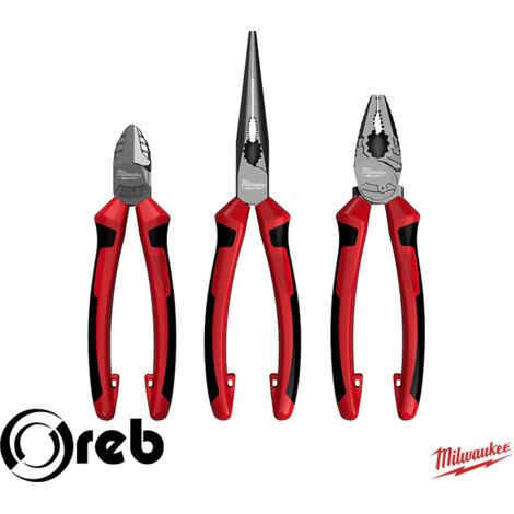 SET 3 PINZE DA ELETTRICISTA CON PINZA UNIVERSALE 180MM - PINZA DIAGONALE 160 MM - PINZA A BECCHI MEZZOTONDI 205 MM - MILWAUKEE