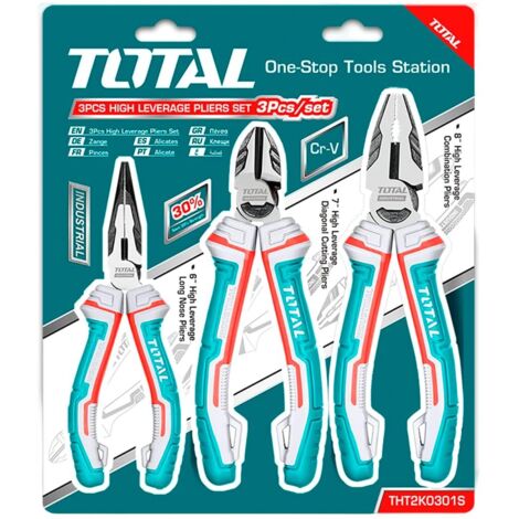 SET 3 PINZE LAVORO PINZA COMBINATA-BECCHI LUNGHI-TRONCHESE PRO+ ALTA LEVA TOTAL