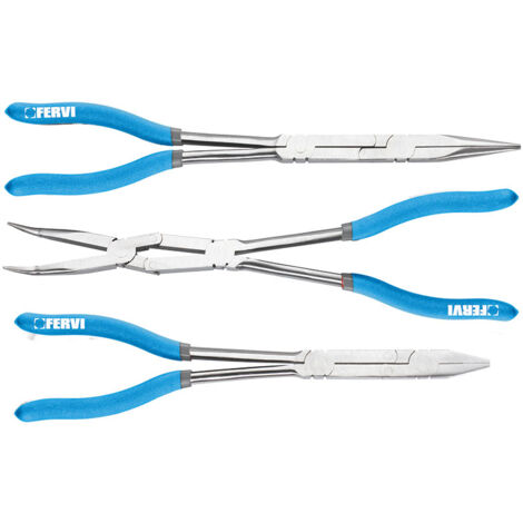 Set 3 pinze lunghe a doppio snodo a becchi Fervi 0872/p