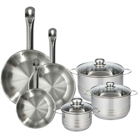 Set 3 poêles 20 24 28 cm en inox, 3 faitouts inox 16, 20 et 24 cm Fackelmann Eterna