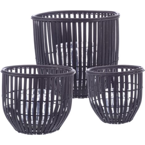 set 3 Porta candela  kenzie to verde fatto con materiale in Legno di bamboo -Neri