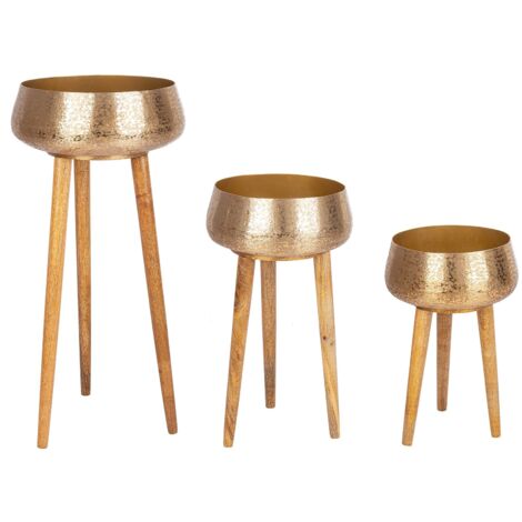 Set 3 porta vaso treppiede nero in legno e alluminio stile classico