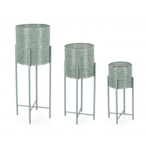 Set 3 PortaVaso Kalidas Tondo Alto Verde per uso interno ed esterno.