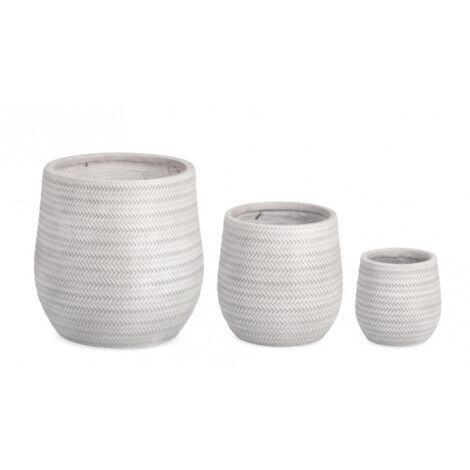 Set 3 PortaVaso Tressage Bomb in argilla colorato per uso esterno. -Bianco