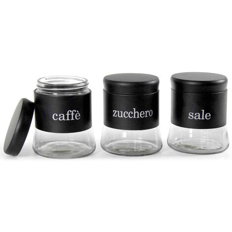 Set 3 Pots Café Sucre Sel 750ml Cuisine Noir Design Moderne