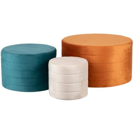 Set 3 Puffs Velvet 80X80X45 60X60X40 40X40X35 Cm