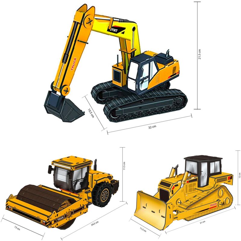 

Set 3 Puzzles 3D - modelos Excavadora/Bulldozer/Apisonadora - 50/50/50 piezas respectivamente