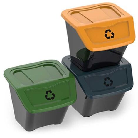 SET 3 PZ PATTUMIERA ECOBIN PER RACCOLTA DIFFERENZIATA Lt. 30x3  39x39 cm x h.33 cm