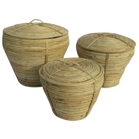Set 3 Ratan Basket 35x35x34 mit natürlicher Abdeckung Ratan Material Multicolor Color Family Körbe und Kartons Details