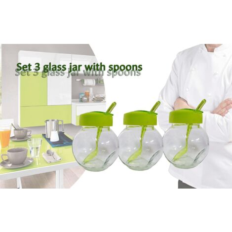 Set 3 recipientes 200ML de cristal para especias y alimentos 6 X 8 X 9 cm
